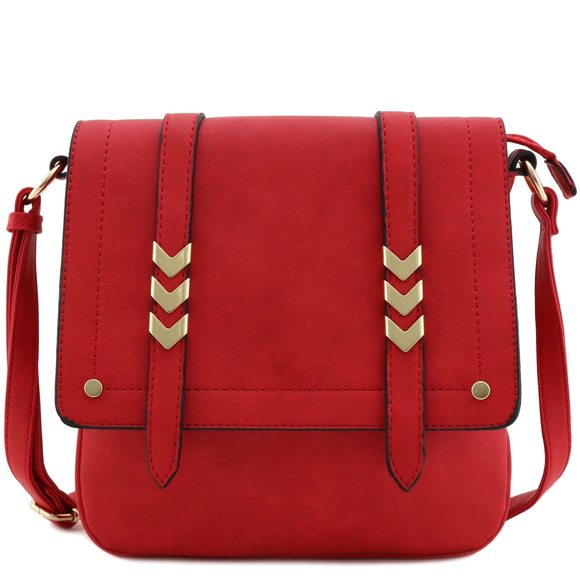 Double Compartment Large Flapover Crossbody Bag Red :< - Picture 1 of 6